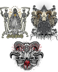 set, gothic sign with skull, grunge vintage design t shirts