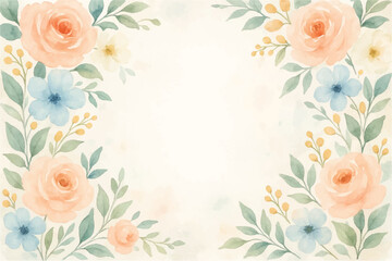 Vintage floral background with romantic pink roses, elegant frame, and decorative hearts for a wedding or Valentine's Day card design