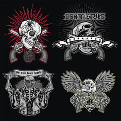 set, gothic sign with skull, grunge vintage design t shirts