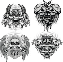 set, gothic sign with skull, grunge vintage design t shirts