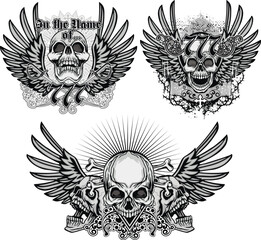 set, gothic sign with skull, grunge vintage design t shirts