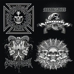 set, gothic sign with skull, grunge vintage design t shirts
