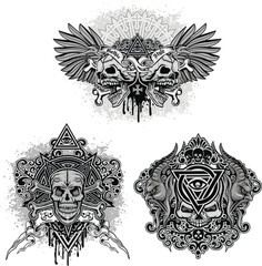 set, gothic sign with skull, grunge vintage design t shirts
