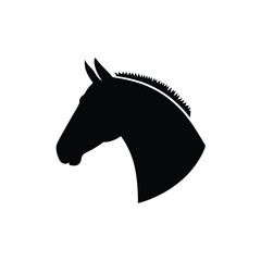 Black Horse Head Silhouette with Mane on White Background
