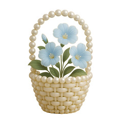 Delicate Blue Flowers in a Woven Pearl Basket Transparent Background