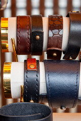 Beautiful high-quality leather products close-up