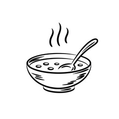 Simple line art drawing of a bowl of hot soup
