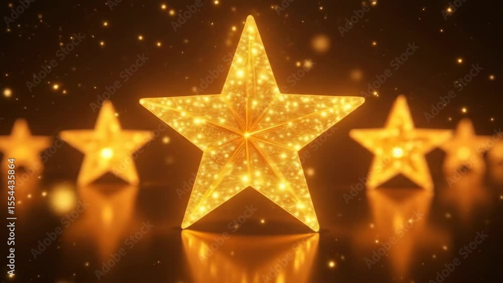 Poster glowing golden stars with a sparkling background. the stars are arranged in a symmetrical pattern, c