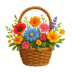 A Vibrant Basket of Colorful Spring Flowers and Greenery Transparent Background