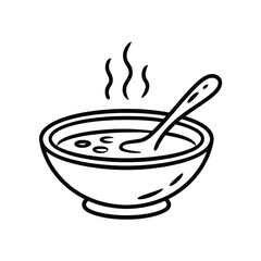 Simple Line Art Illustration of a Bowl of Hot Soup