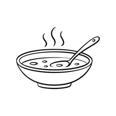Simple line art illustration of a bowl of hot soup