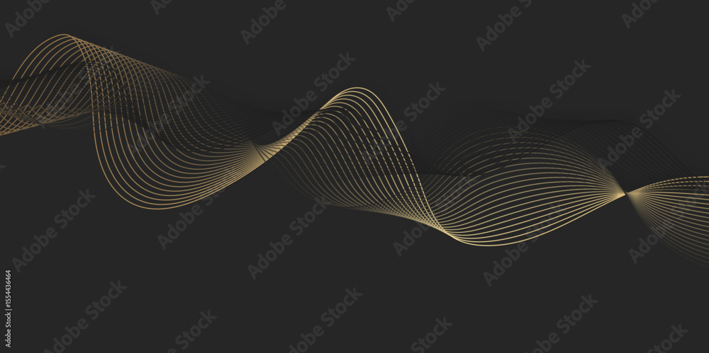 Poster abstract black background with golden line. modern template abstract design flowing particles digita