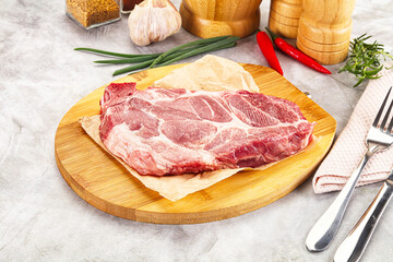 Raw pork neck steak for grill