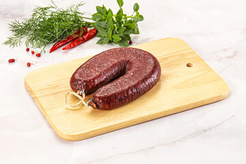 Delicious dry cured beef basturma on table, closeup