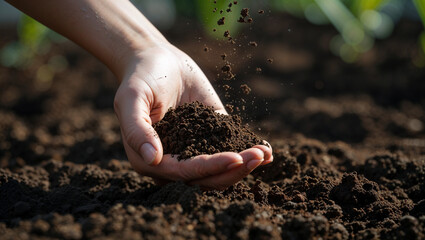 Farmer checking soil quality in cultivated field