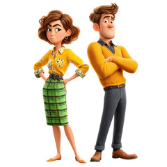 Animated characters showcasing disagreement in a vibrant cartoon style, featuring bold colors and expressive facial features.