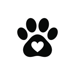 Black Paw Print with White Heart on White Background