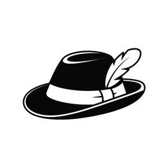 Black and White Oktoberfest Hat with Feather Illustration