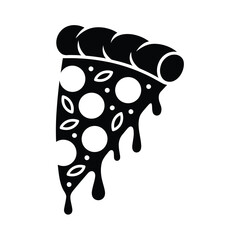 Black and White Pizza Slice with Dripping Cheese Illustration
