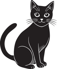 Obraz premium Black cat sitting with white outline silhouette icon