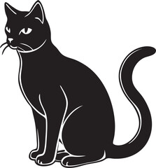 Black cat silhouette sitting elegantly domestic animal