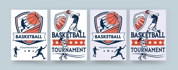 Basketball Tournament Poster Badge Set – Sport Event Flyer Templates with Emblem Design