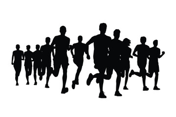 Silhouette of runners in a marathon or race event