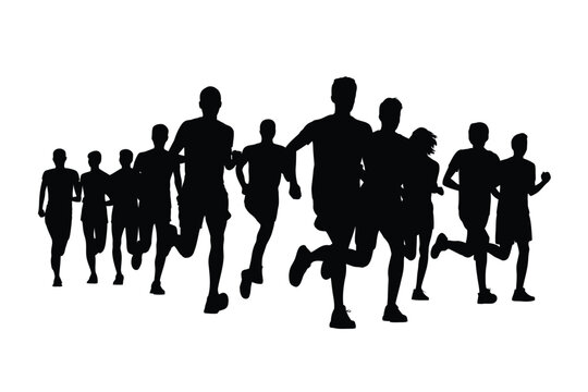 Silhouette of runners in a marathon or race event - Powered by Adobe
