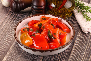 Homemade marinated red bell pepper
