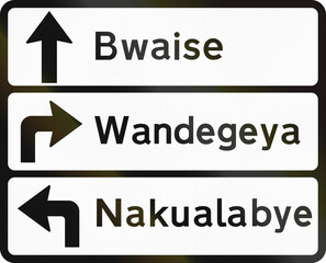 Guidance road sign in Uganda - Direction sign to Bwaise, Wandegeya and Nakualabye