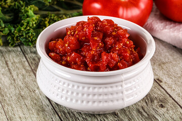 Diced ripe tomato with sauce