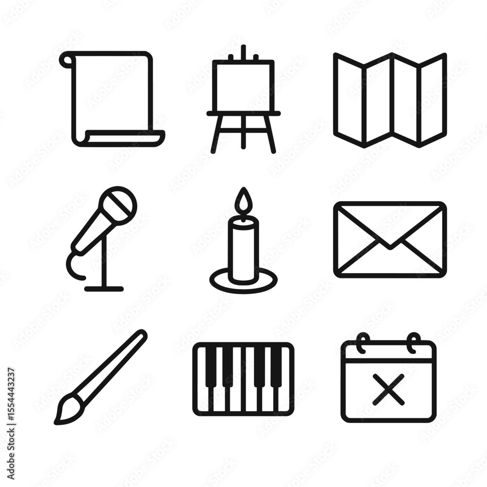 Aufkleber unrealized aspirations icons. outline icon set of unrealized aspirations: blank diploma, empty easel