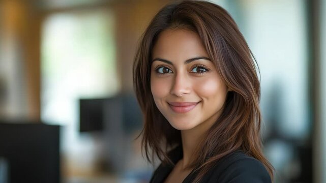 Indian working woman smiling at modern office 