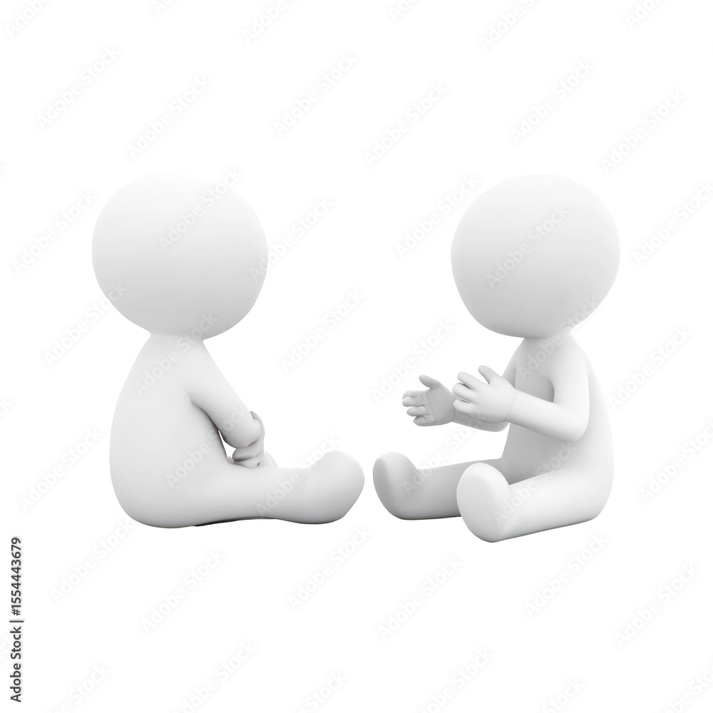Poster two 3d figures engaged in a conversation showcasing human communication and interaction in a creativ