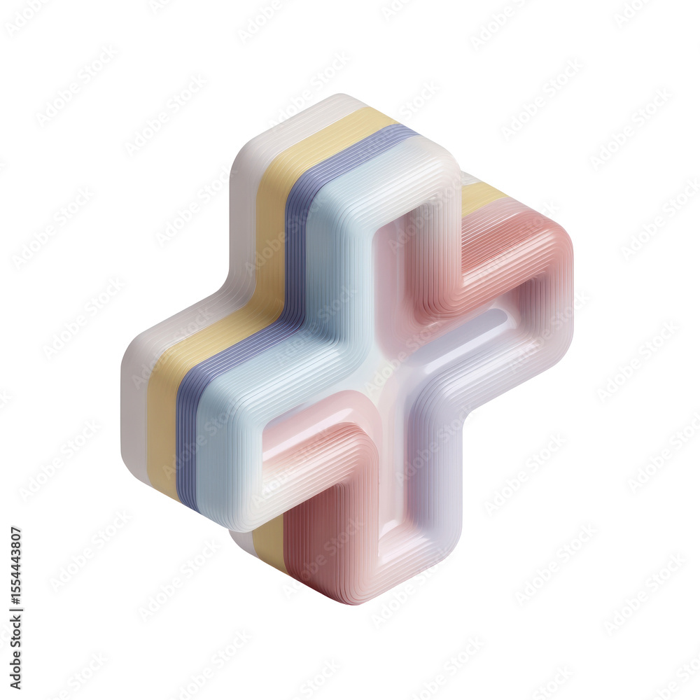 Poster abstract three-dimensional cross shape with soft pastel colors and smooth curves for modern design p