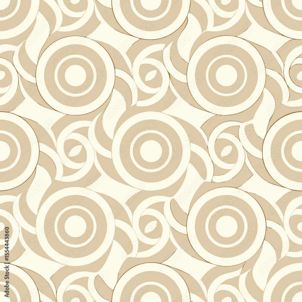 Poster overlapping circles in beige seamless vector pattern design