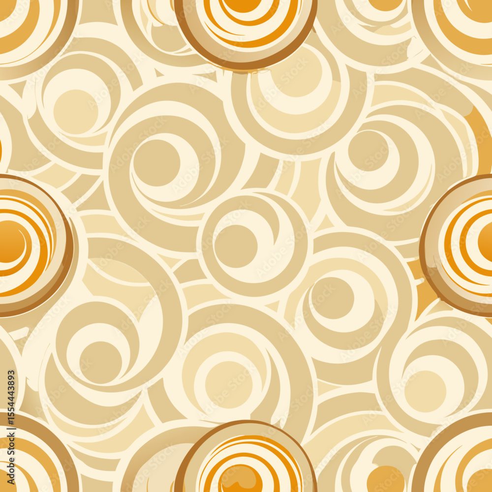 Poster overlapping circles in warm and golden tones creating a seamless vector pattern
