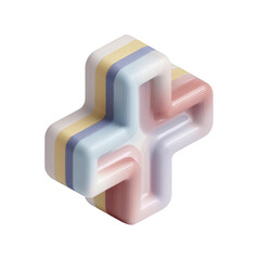 Abstract three-dimensional cross shape with soft pastel colors and smooth curves for modern design projects