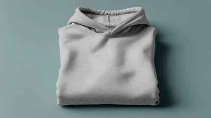 folded heather grey hoodie mockup, flat lay with blank chest on teal background, apparel branding and fashion design presentations
