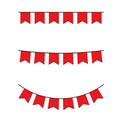 Set of seamless red party bunting border. birthday party decoration. Flat design illustration.	