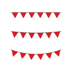 Set of seamless red party bunting border. birthday party decoration. Flat design illustration.	
