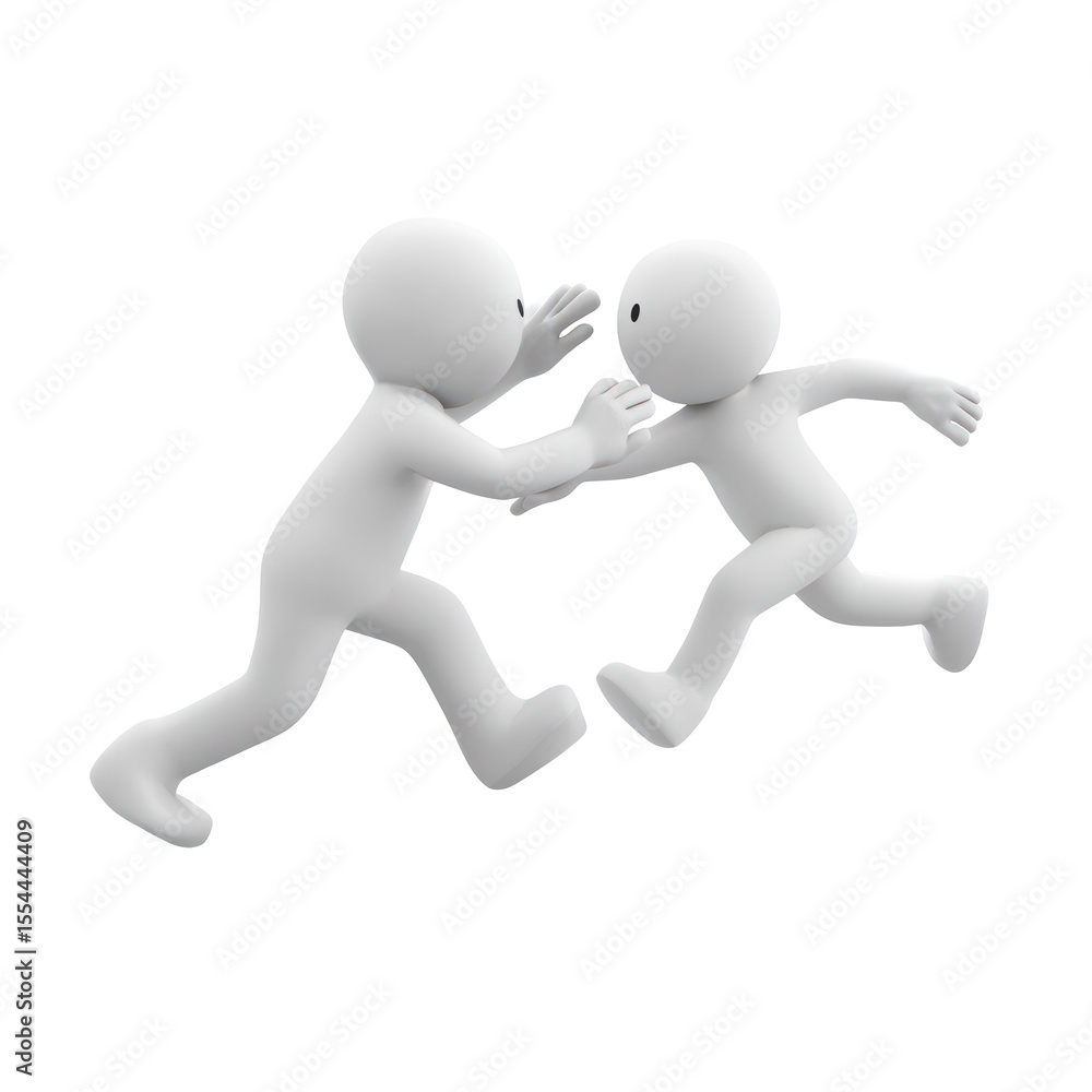Poster two 3d characters engaged in a playful chase, showcasing motion and interaction in a fun and dynamic