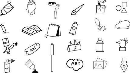 art doddle drawing,hand drawn raw ink style,for art completion,contest poster,art and craft related background design collection set. 