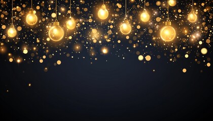 Elegant Dark Backdrop with Sparkling Golden Ornaments and Bokeh Lights for Festive Celebrations