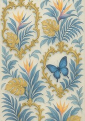 Elegant botanical illustration with butterfly.