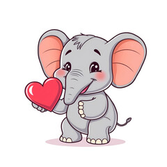 Fototapeta premium An adorable cartoon elephant holds a red heart to express love and affection.