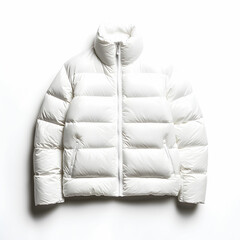 A male outerwear jacket in white nylon with goose down padding, sleeveless, featuring a stand collar and front zipper closure, isolated on a white background