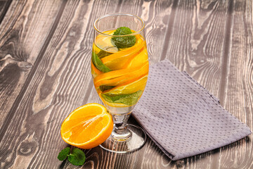 Fresh homemade orange lemonade with mint