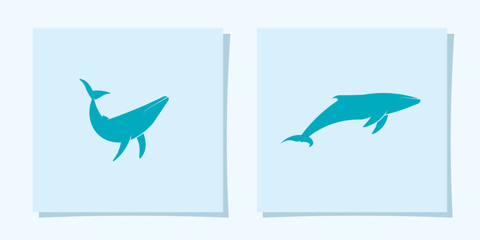 Blue whale silhouette logo with simple design, blue whale logo vector template