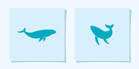 Blue whale silhouette logo with simple design, blue whale logo vector template